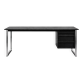 Vintage Mid-Century Danish Modern Minimalist Black Oak Desk with Chrome Base