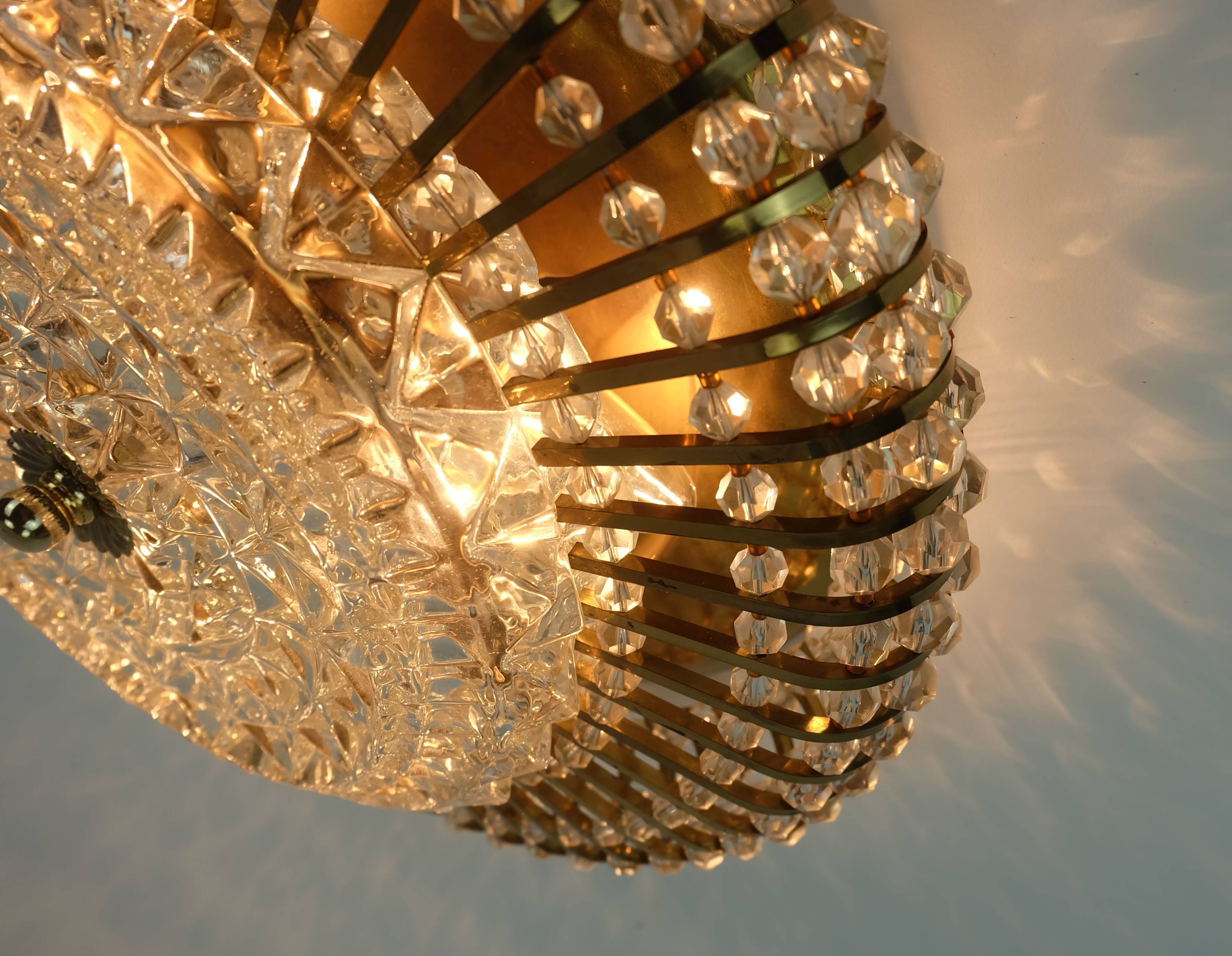 glamorous 1960s mid century CEILING LAMP ceiling fixture brass and glass