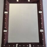 19th century Tramp Art mirror in hand-carved wood, original glass 69 x 50 cm