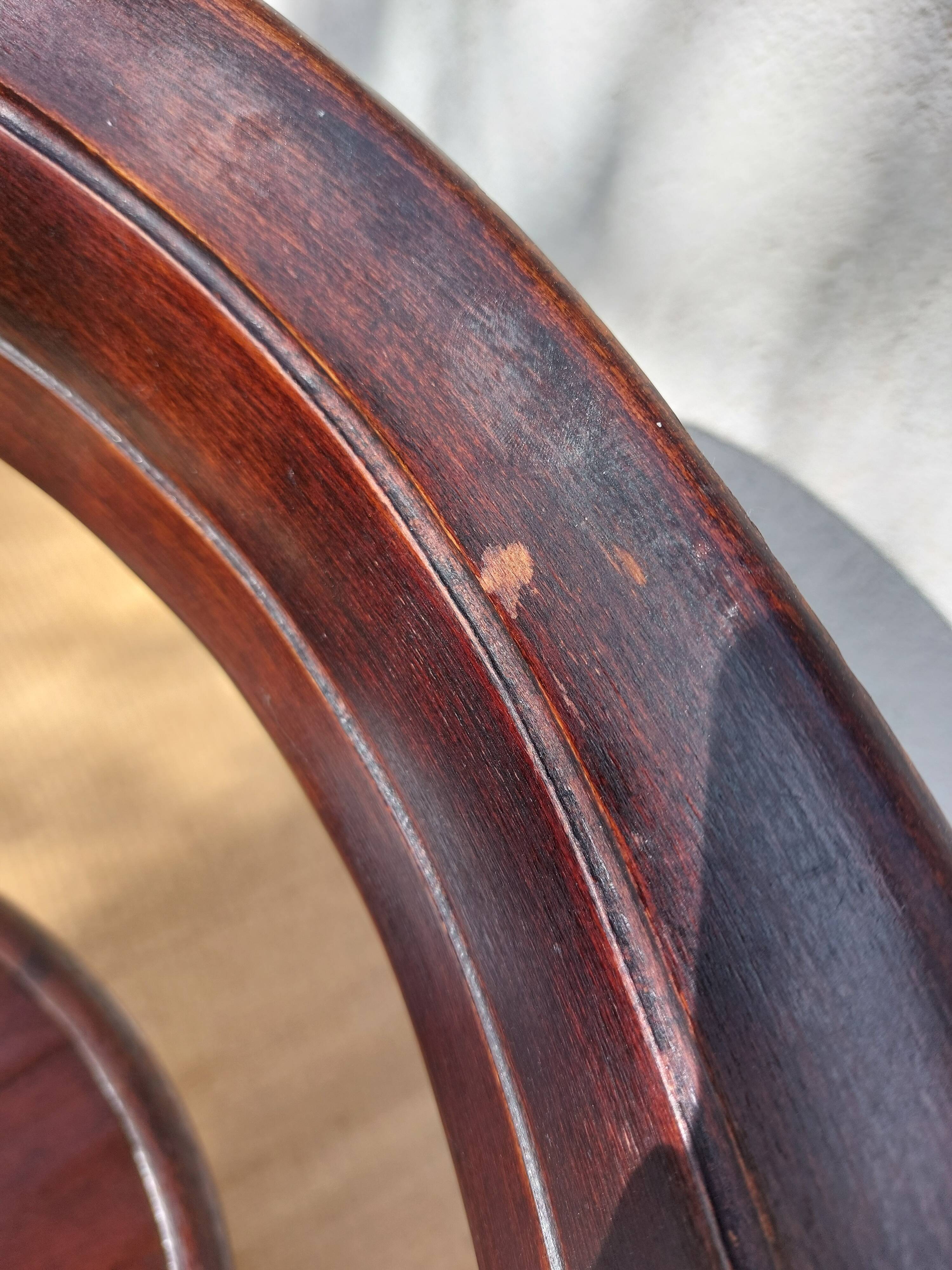 Swivel wooden armchair, pattern on seat