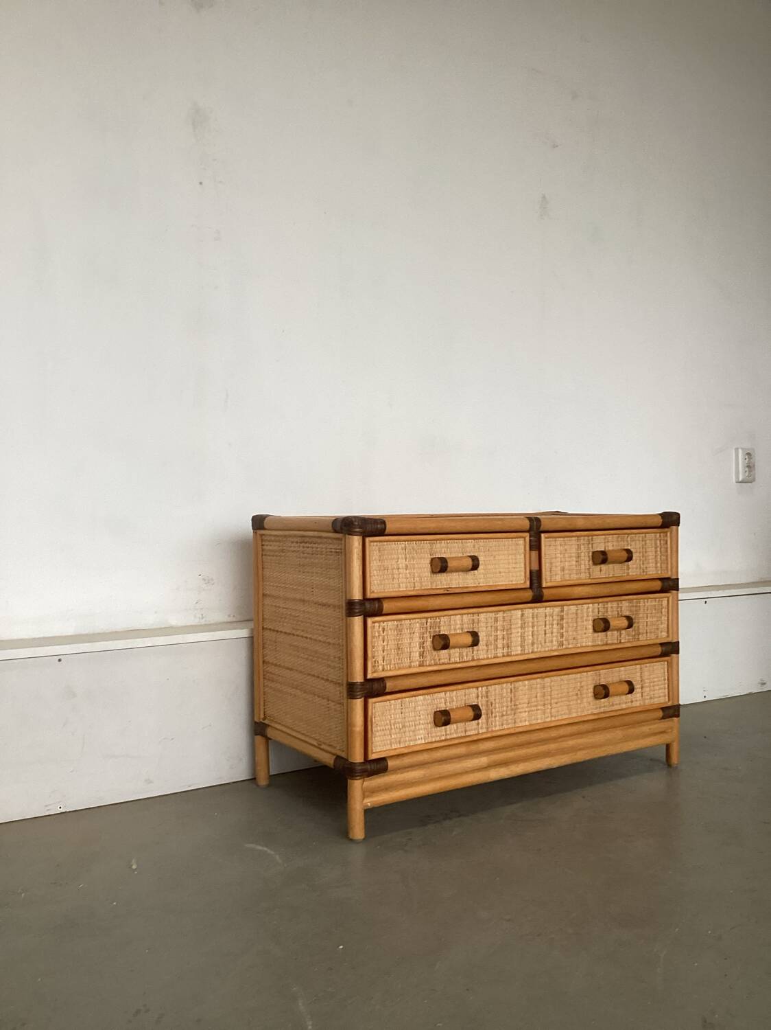 Smal drawer cabinet bamboo ratan 1970