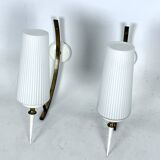 Mid-Century Italian pair of sconces in brass and opaline glass