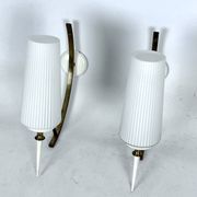 Mid-Century Italian pair of sconces in brass and opaline glass
