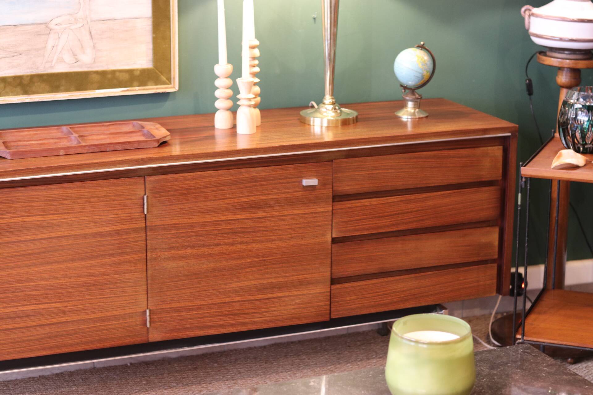 Mid-century sideboard in rosewood and chrome metal
