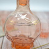Vintage pink decanter with its 6 glasses