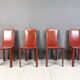 Red leather dining chairs by De Couro Brazil, 1980s - set of 4