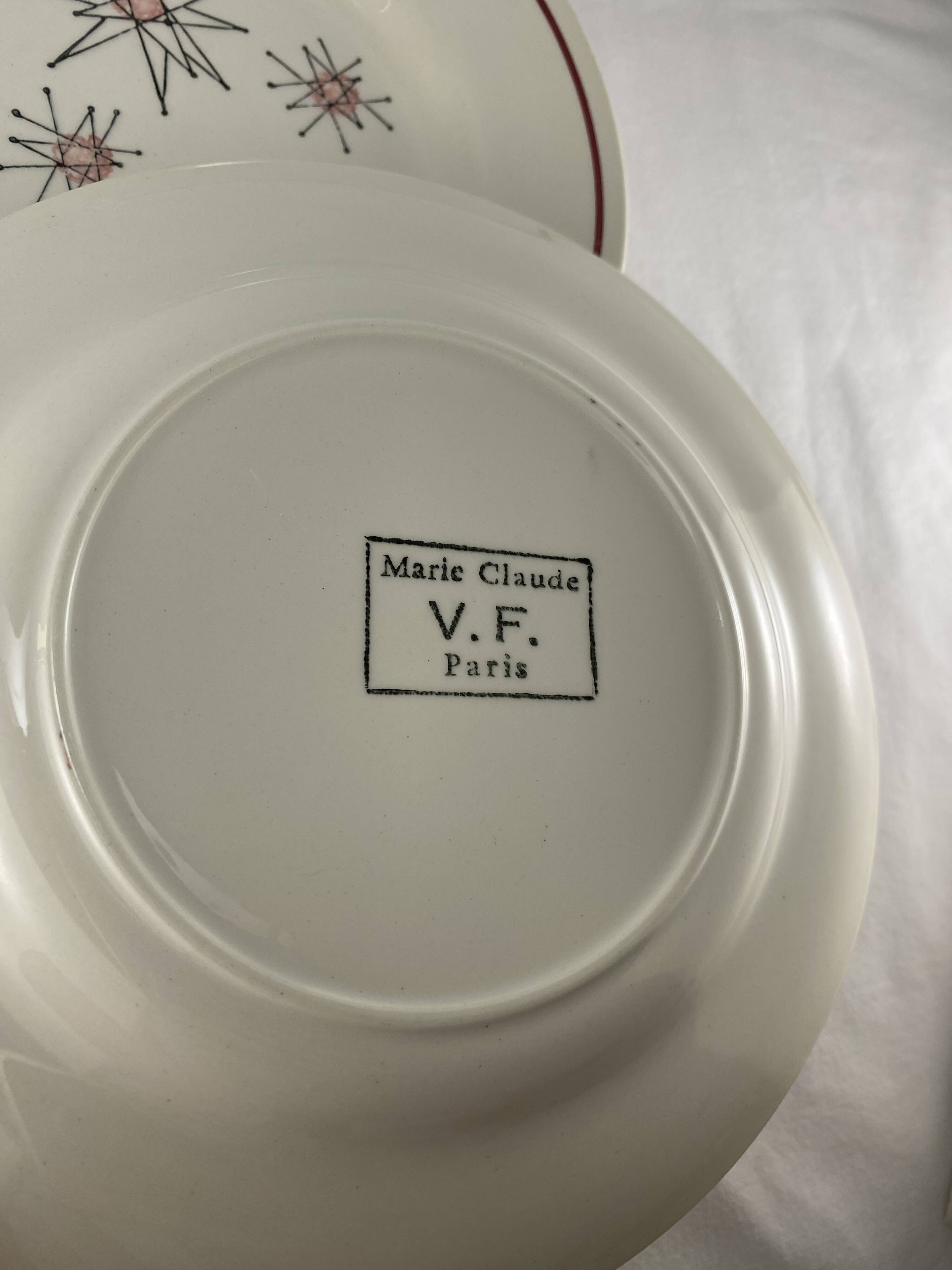 Ensemble de 5 assiettes à dessert vintage Gien des années 1950 avec motif Comètes