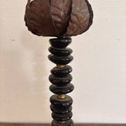 Lotus Pearl Candle Holder Vintage Brutalist Ethnic Metal