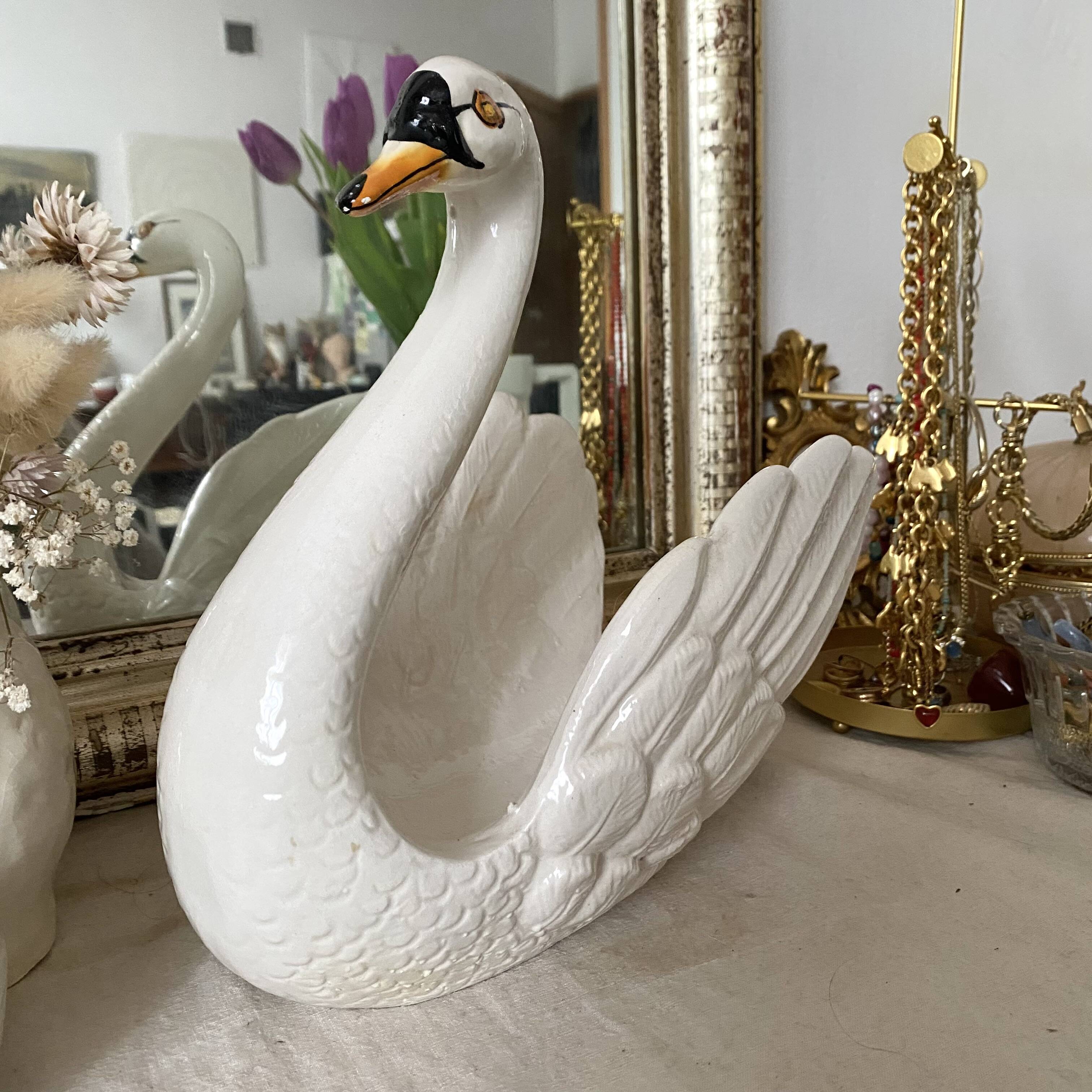 Vintage ceramic grand swan, antique carafe.