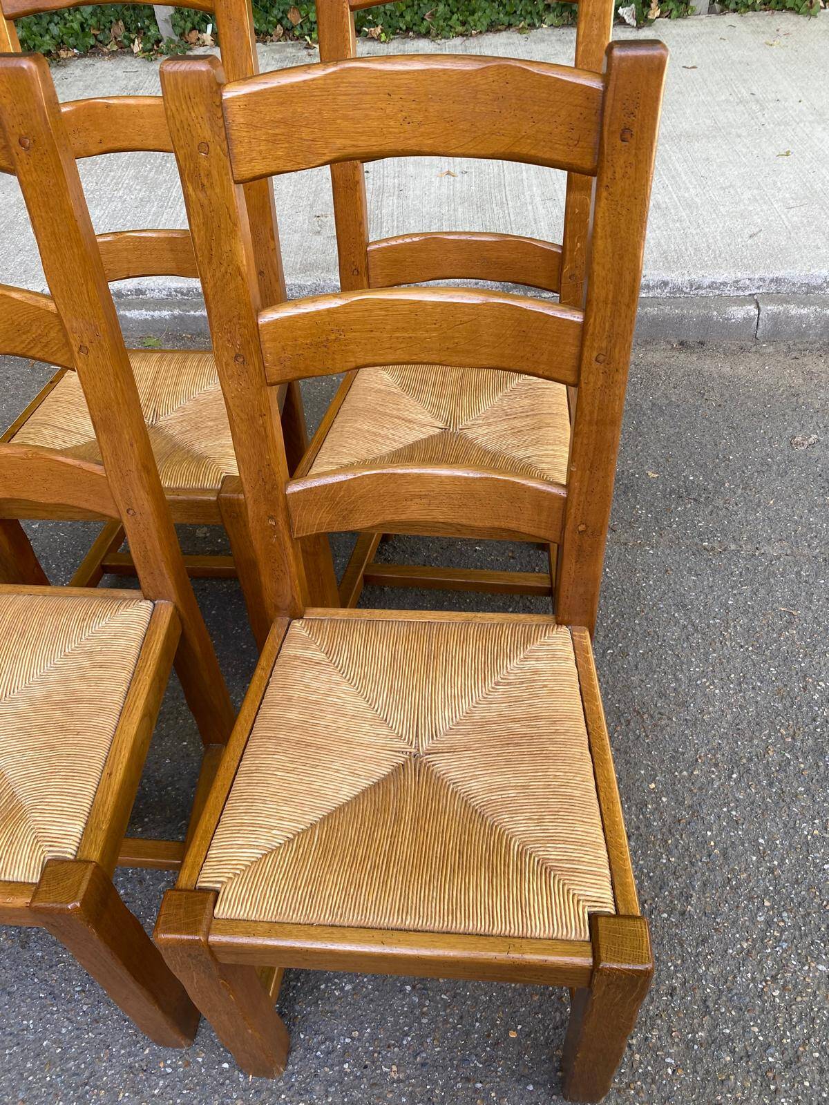 4 chaises à manger bois massif chêne paillées type ferme