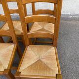 4 chaises à manger bois massif chêne paillées type ferme
