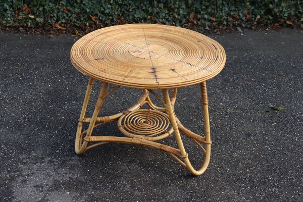 Table basse ronde en rotin style Audoux Minet