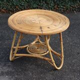 Round rattan coffee table in the Audoux Minet style