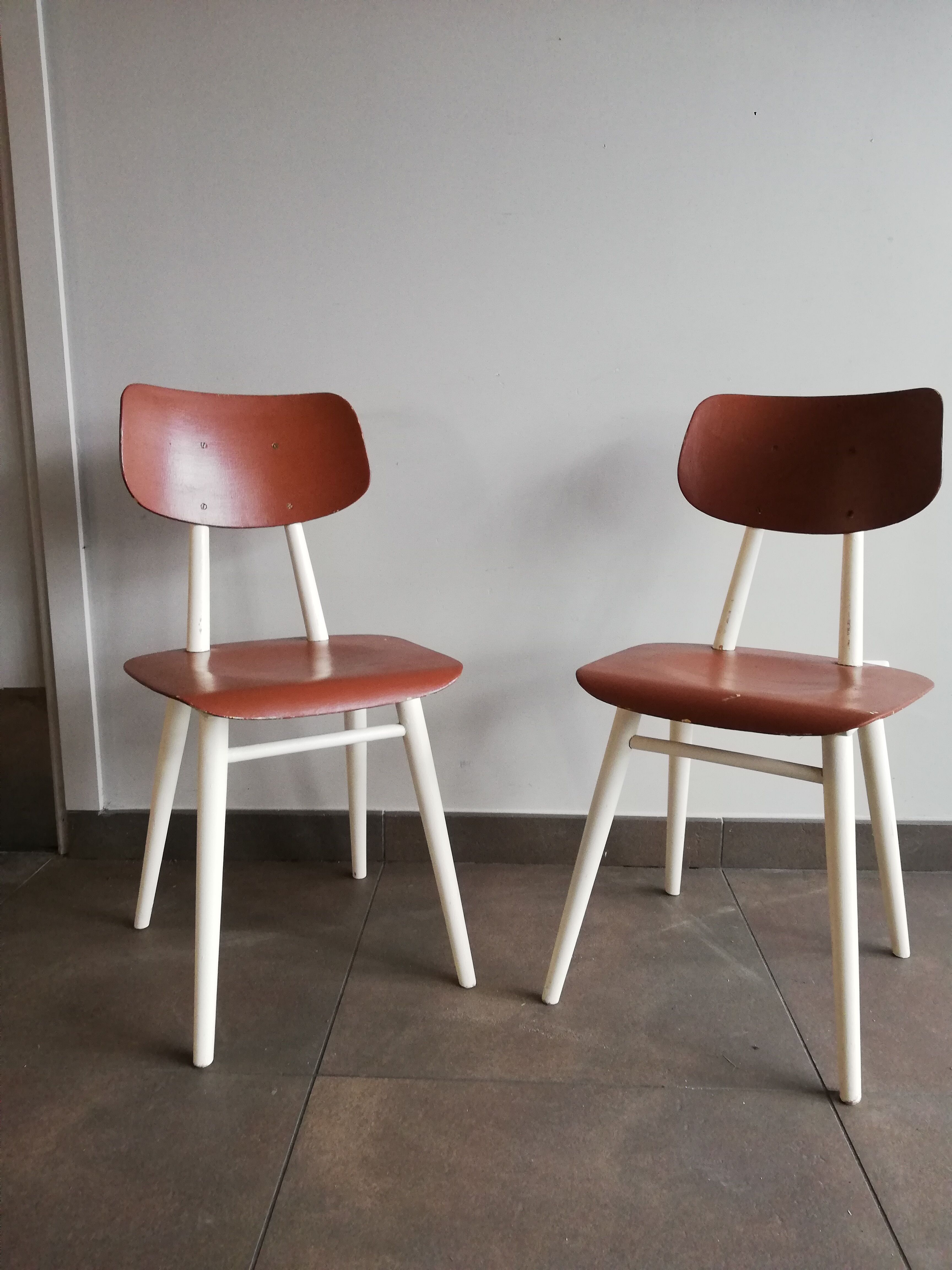 2 vintage Czech wooden chairs, Ton ex Thonet, 1960