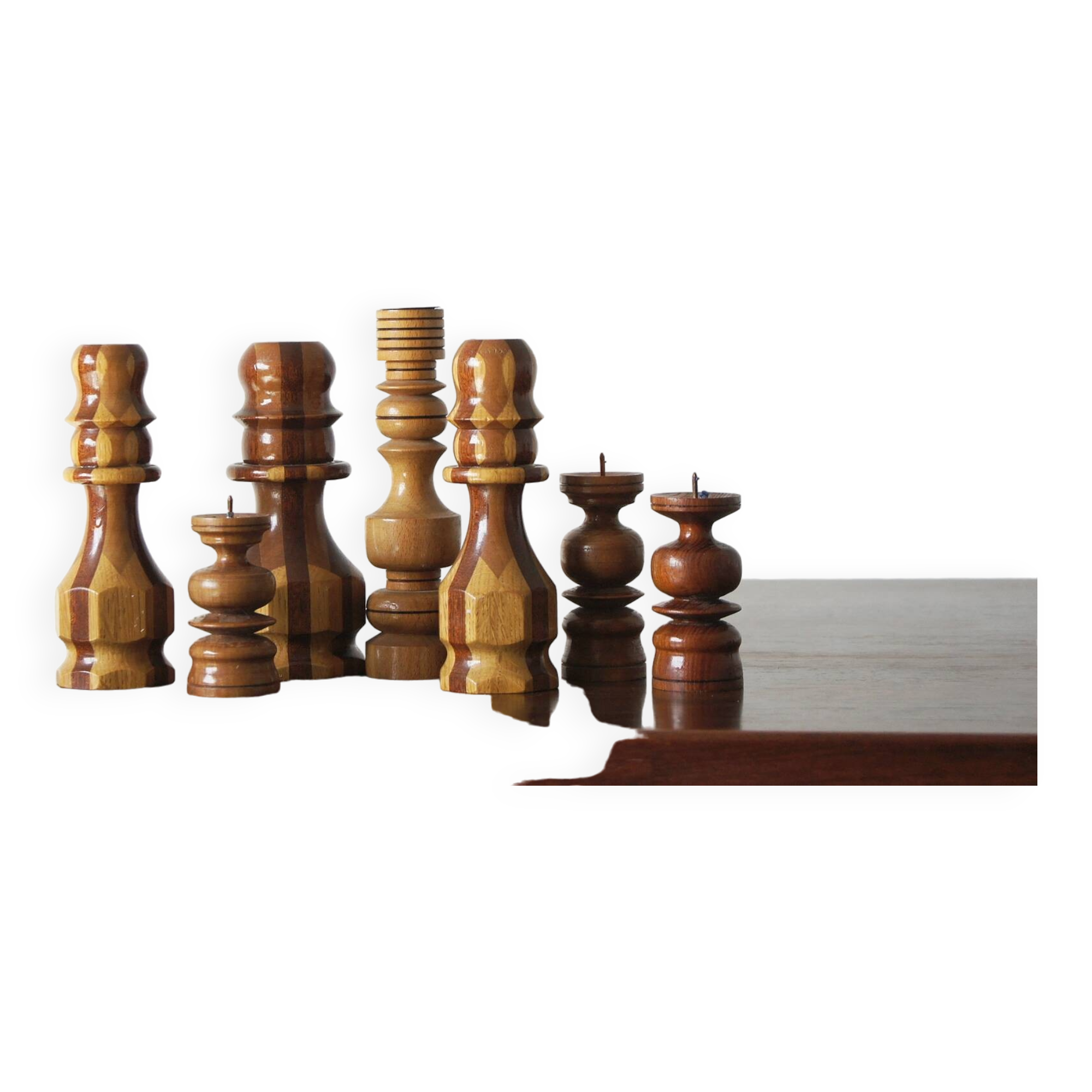 Scandinavian Wooden Candleholders, Set of 7