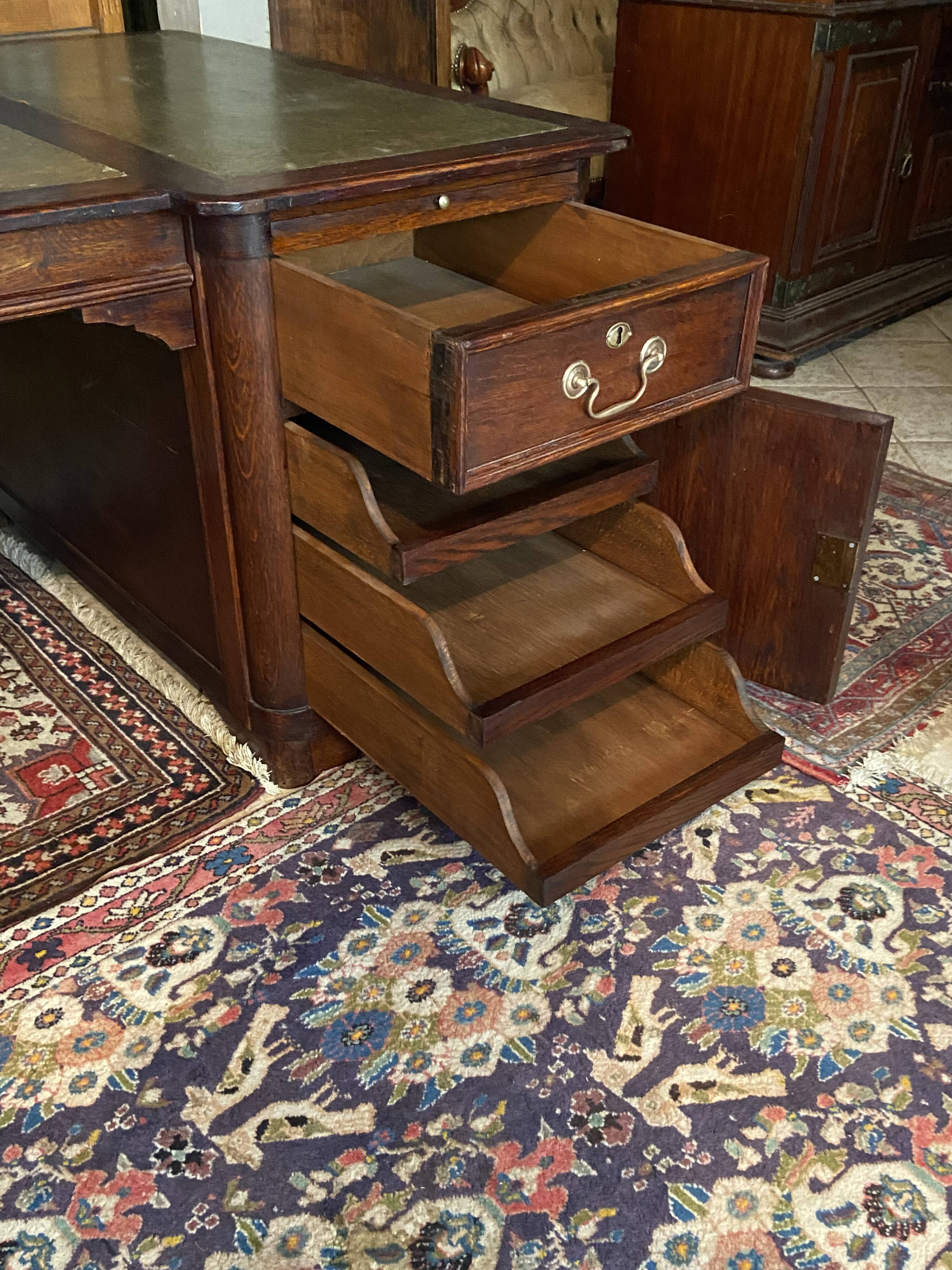 Immense oak solid wood staff desk in English style 248 x 114 cm