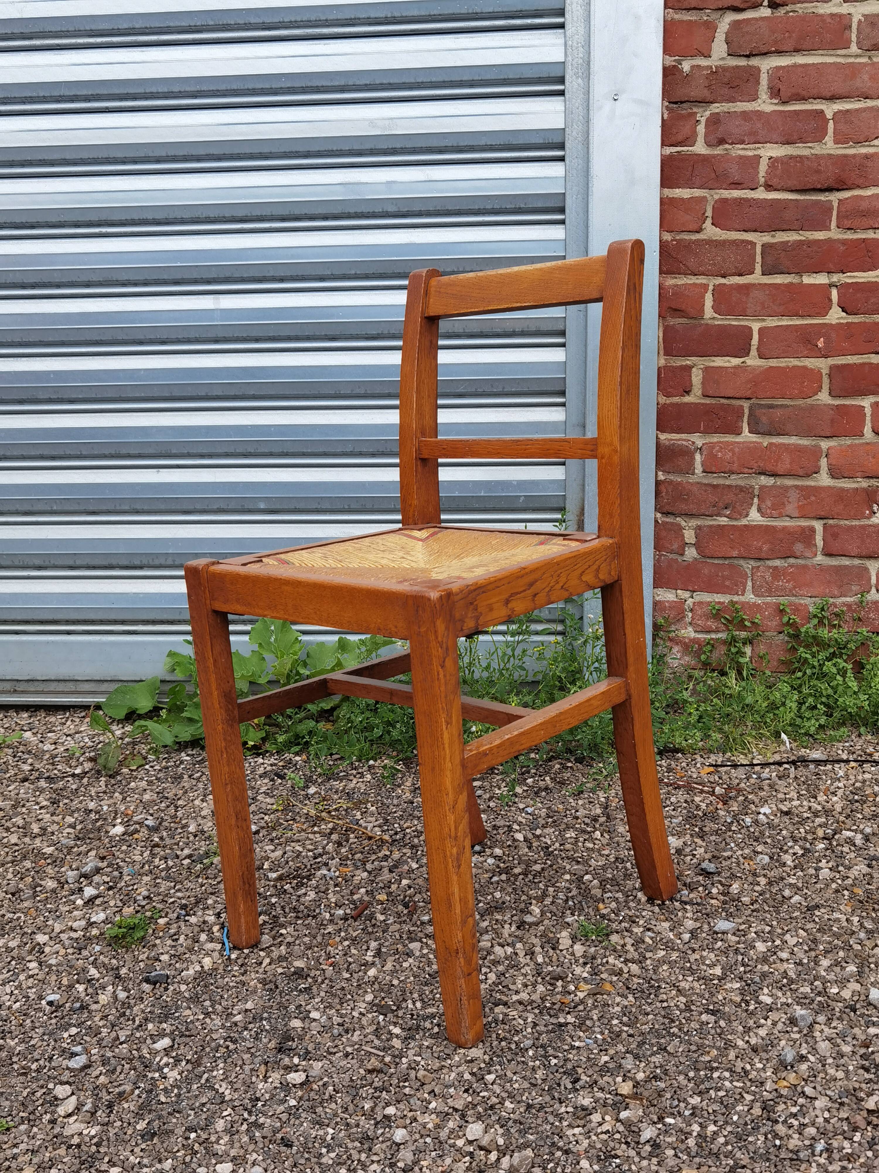 Lot de 8 chaises Reconstruction 1950 Chêne et paille
