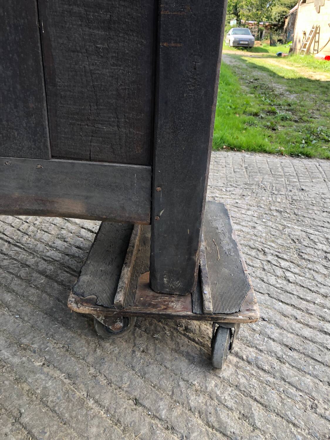 Antique Breton oak cabinet, richly carved