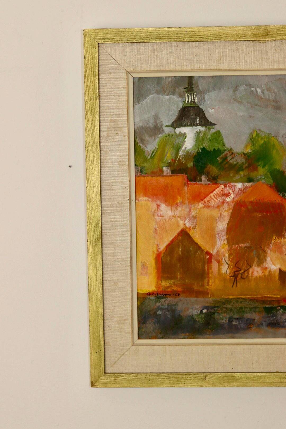 Oil painting on Swedish panel from the mid-1950s "Abstract Landscape" by Ann Marie Ekbom.