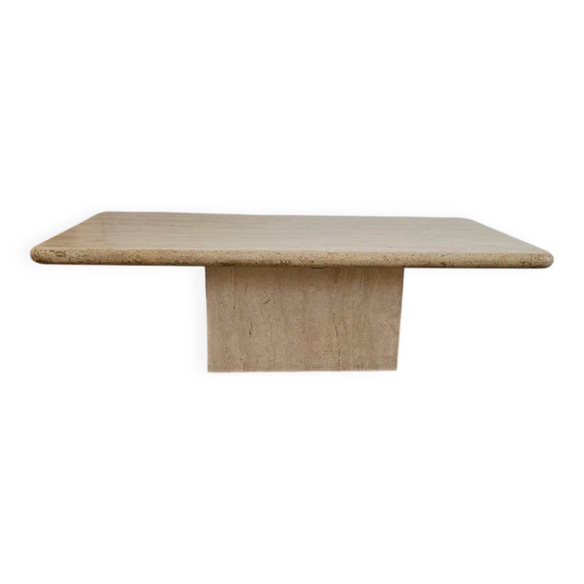 Beige travertine coffee table in the style of Italian design, 120 x 60 cm.
