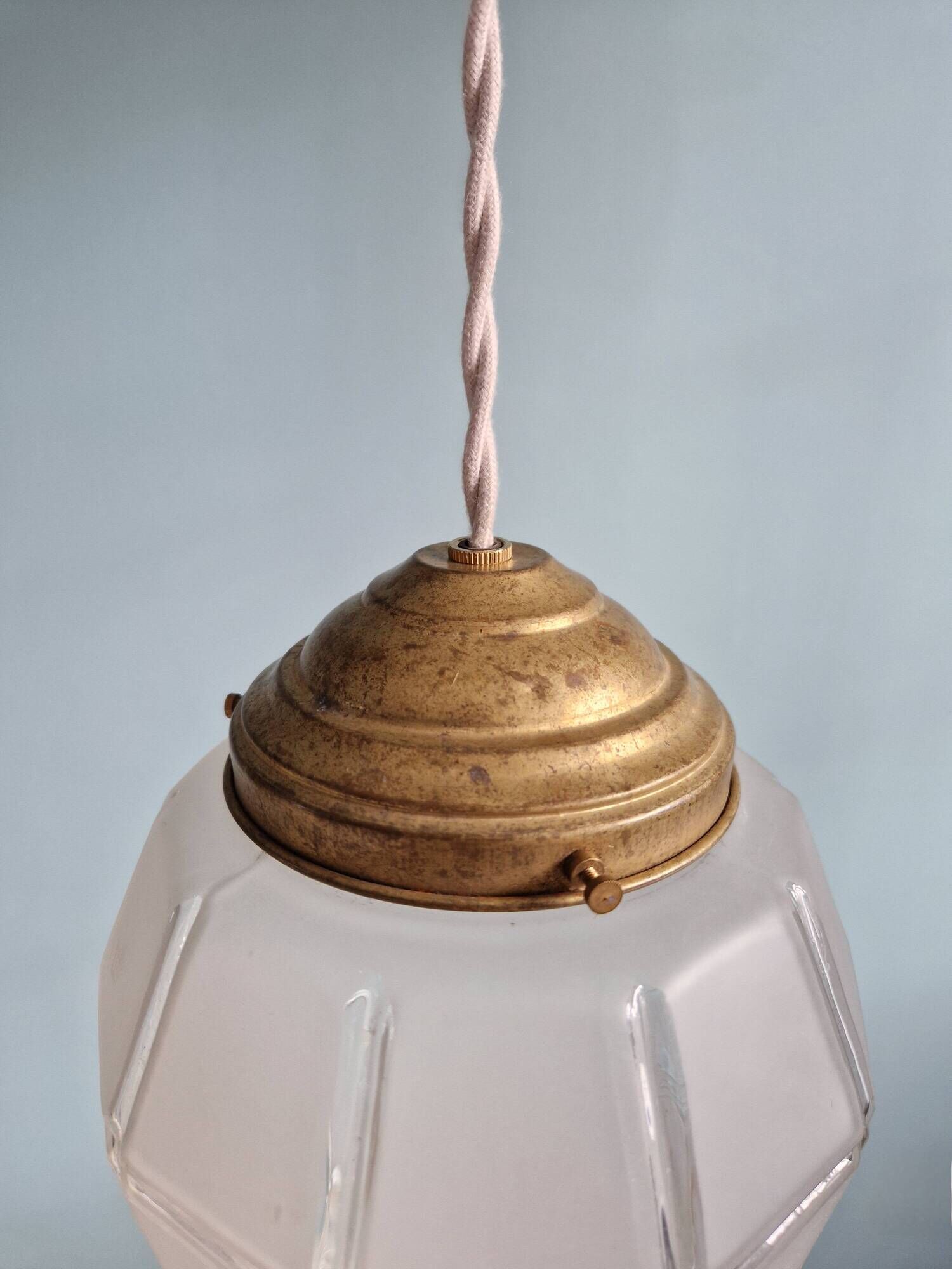 Art Deco pendant light in faceted satin glass, 1920s-30s
