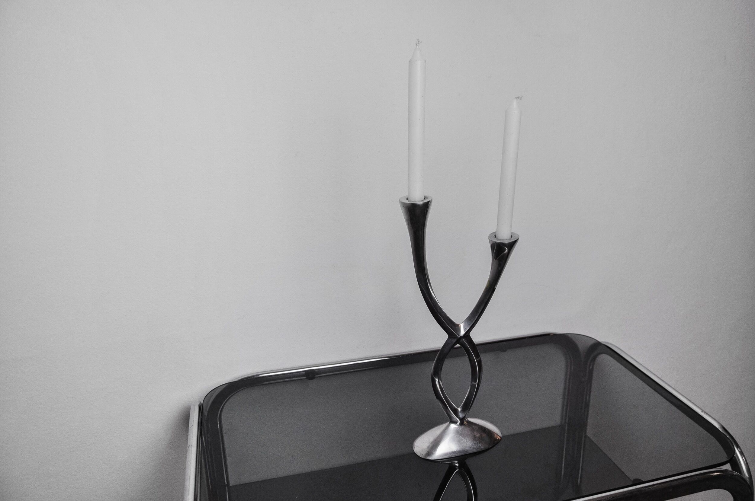 2-arm candlestick by matthew hilton, england, 1980