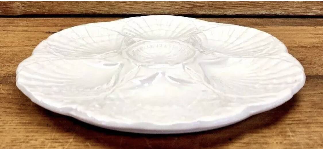 6 assiettes à huîtres blanche barbotine Sarreguemines