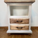 Bedside table with 2 drawers in patinated oak