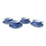 4 Japanese blue porcelain cups