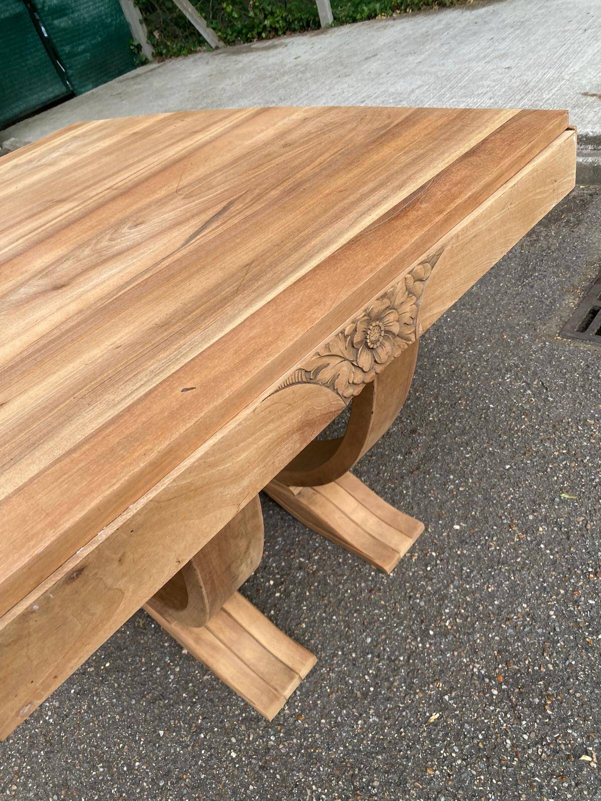 Art Deco extendable dining table, renovated in solid walnut with a central leg, 193.