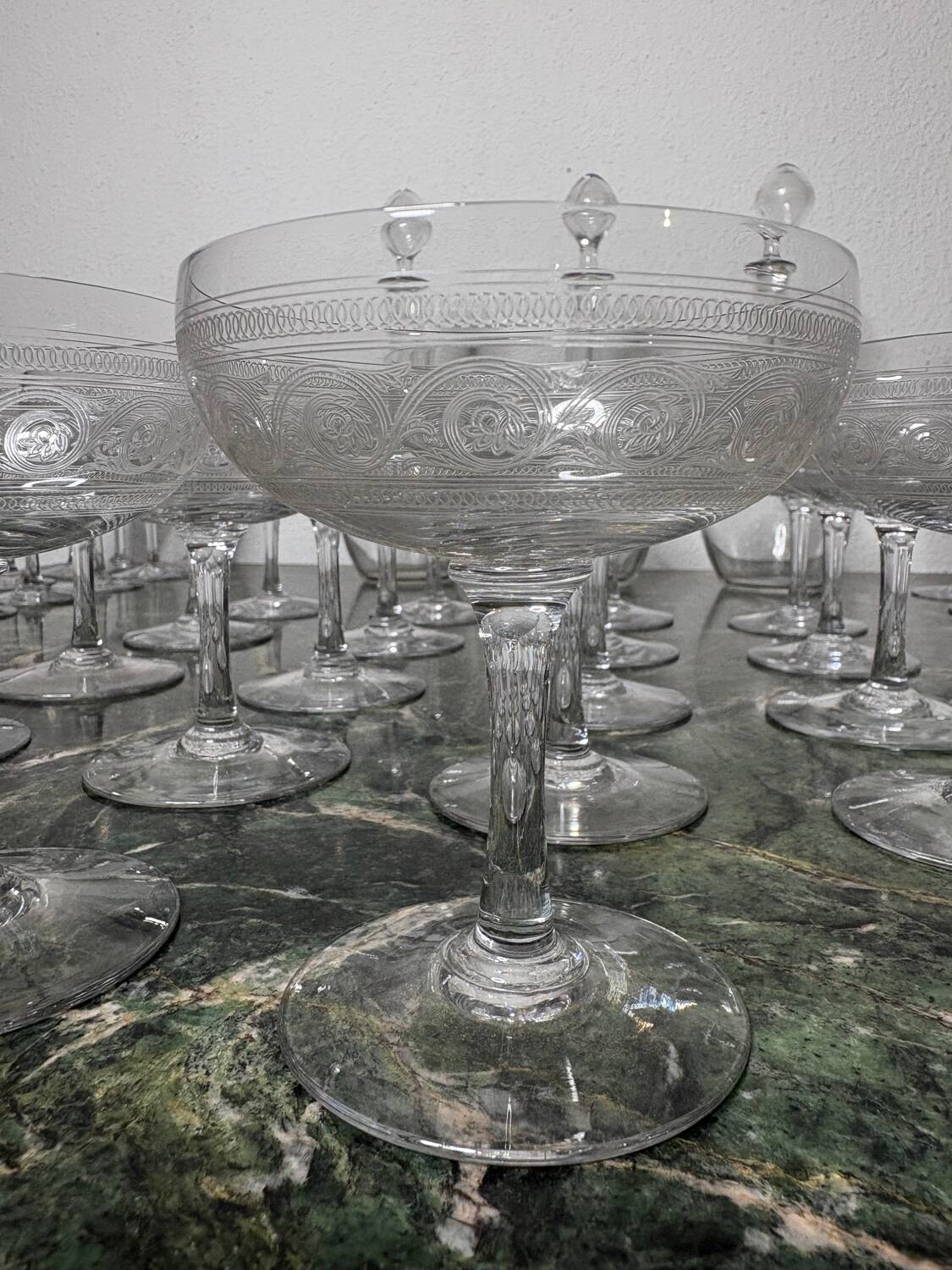 Baccarat crystal glassware and decanter set, Athenian engraving