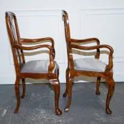 Art Deco Queen Anne Style Armchairs in Walnut Burl, 1920s, Set of 2