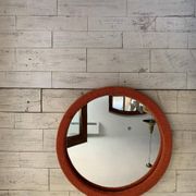 Miroir mural avec tissu orange, années 1950