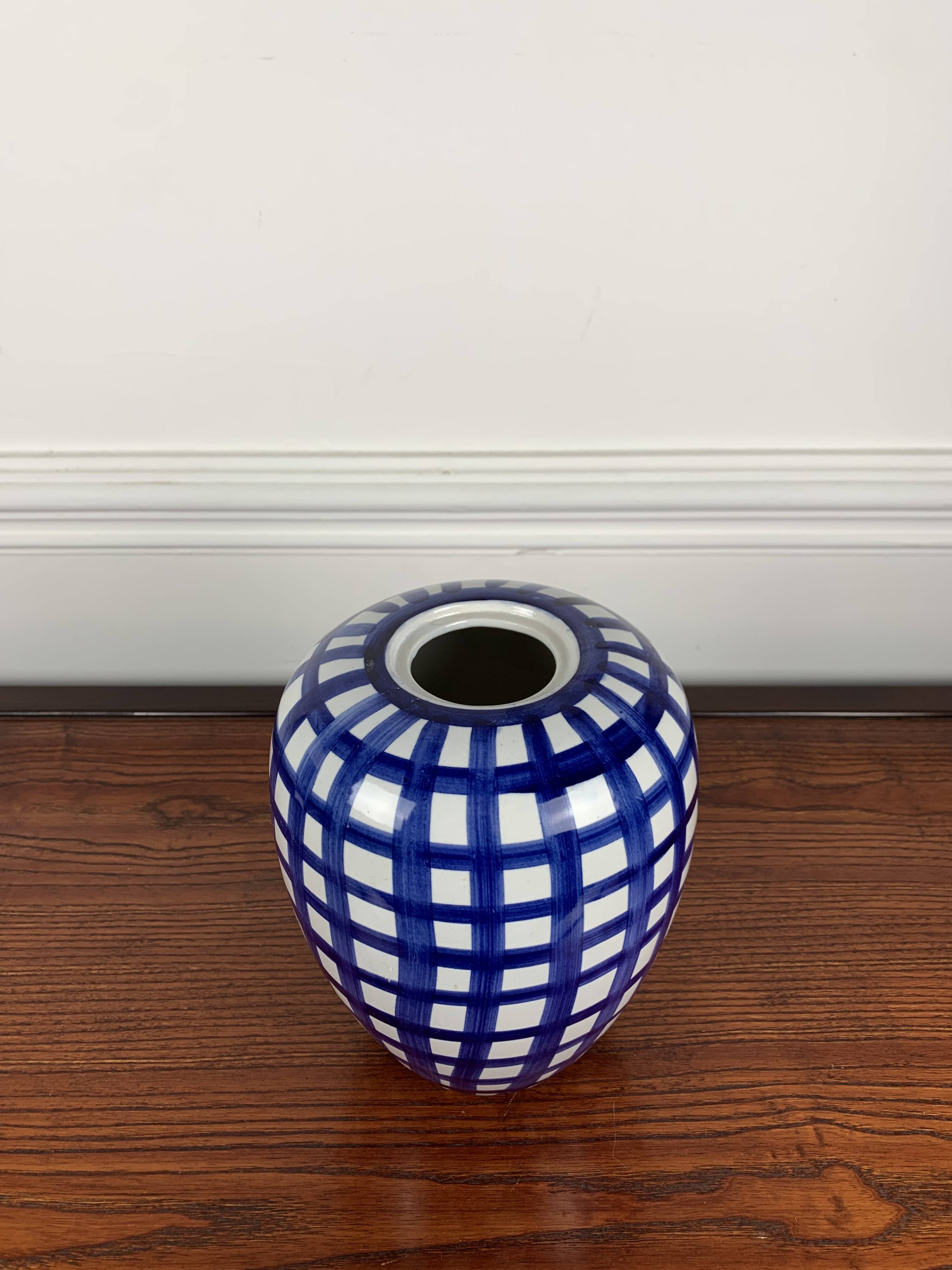 Hand painted blue & white ceramic vase