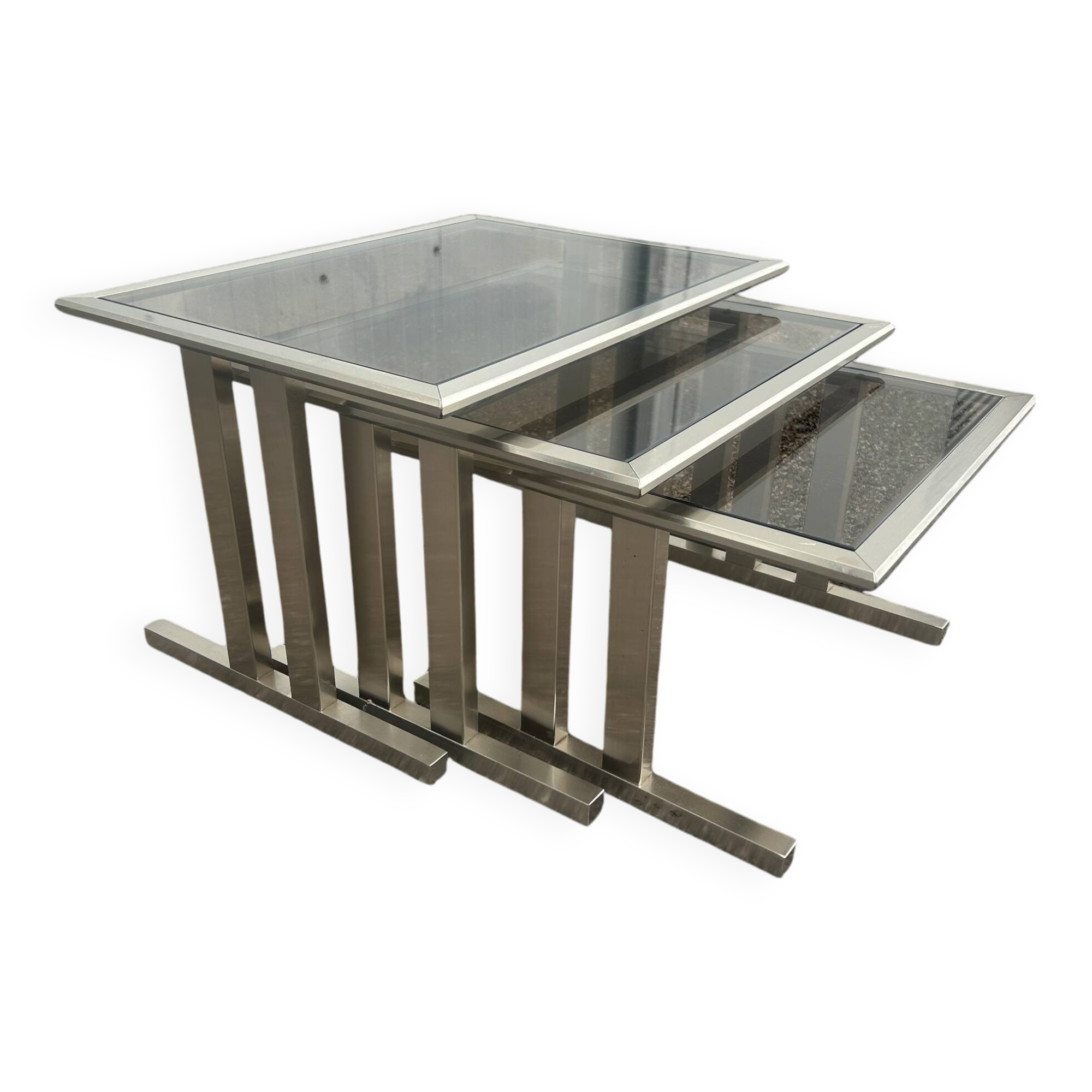 1970 brushed steel nesting tables