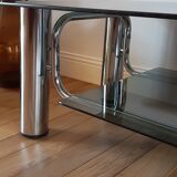 Smoked glass coffee table and chrome legs 70s