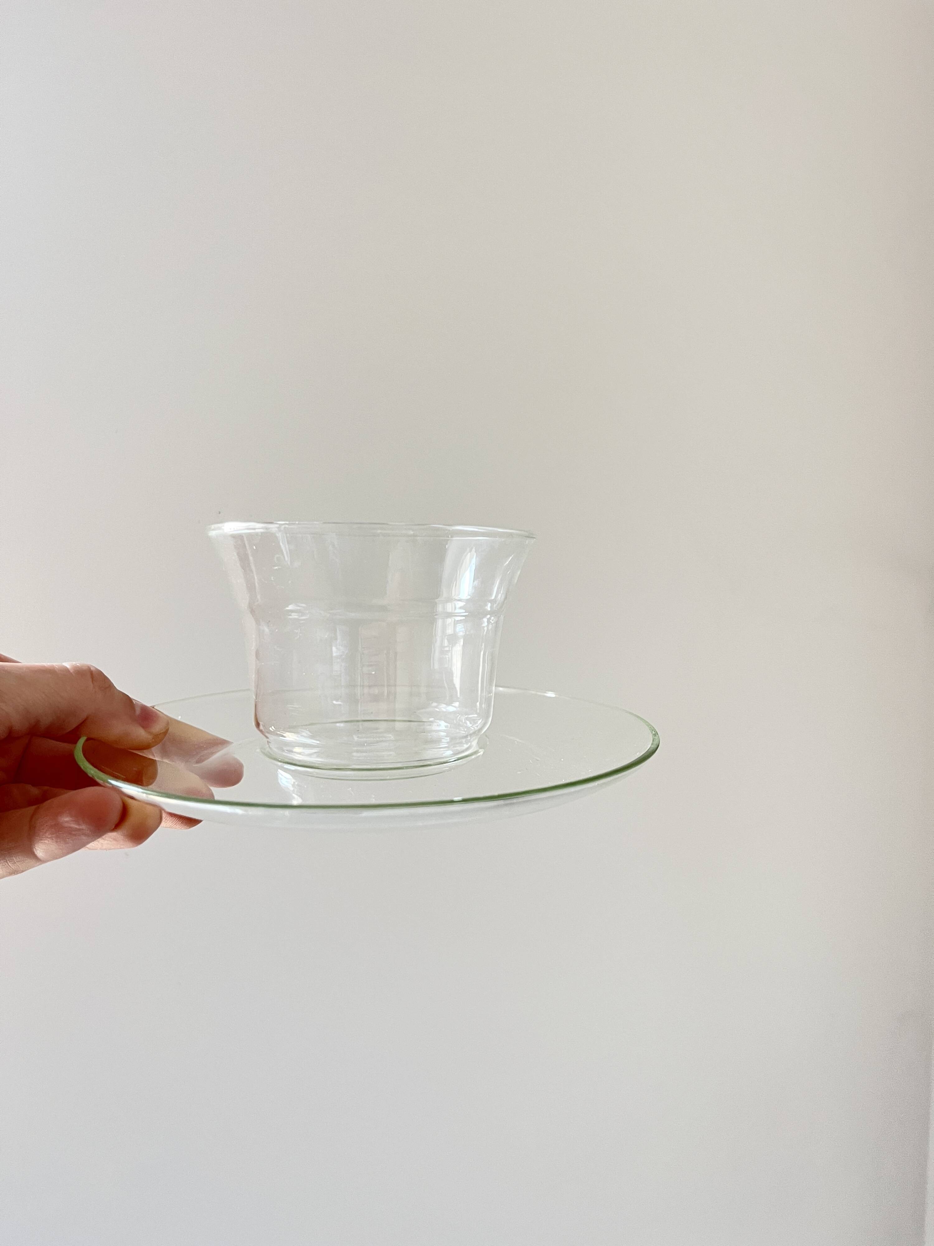 Vintage Jena Borosilicate Glass Tea Cups Set of 6 + Saucers,  GDR, 1960s