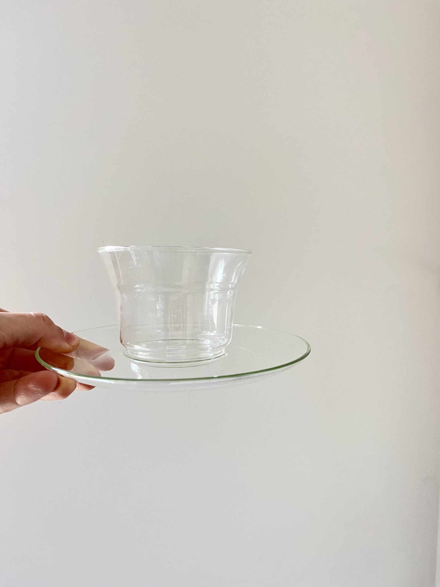 Vintage Jena Borosilicate Glass Tea Cups Set of 6 + Saucers,  GDR, 1960s