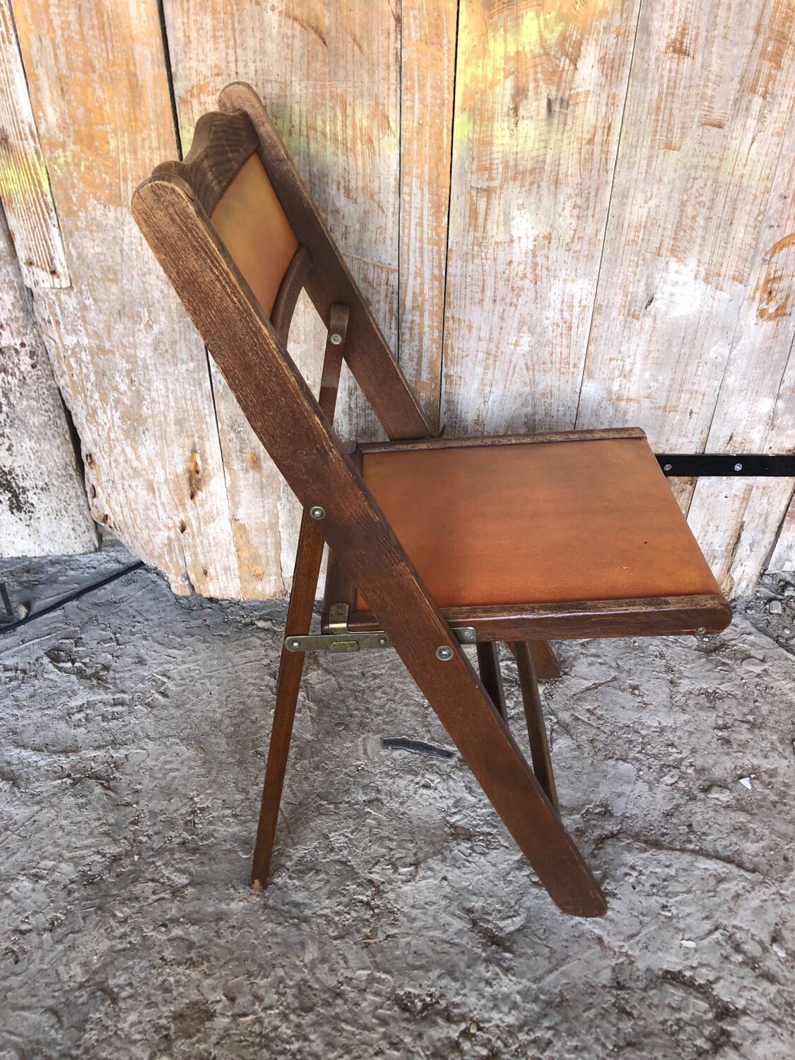 Vintage Wooden Folding Chair + Seat & Back Skai Orange