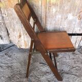 Chaise Pliante Bois + Assise & Dossier Skaï Orange Vintage