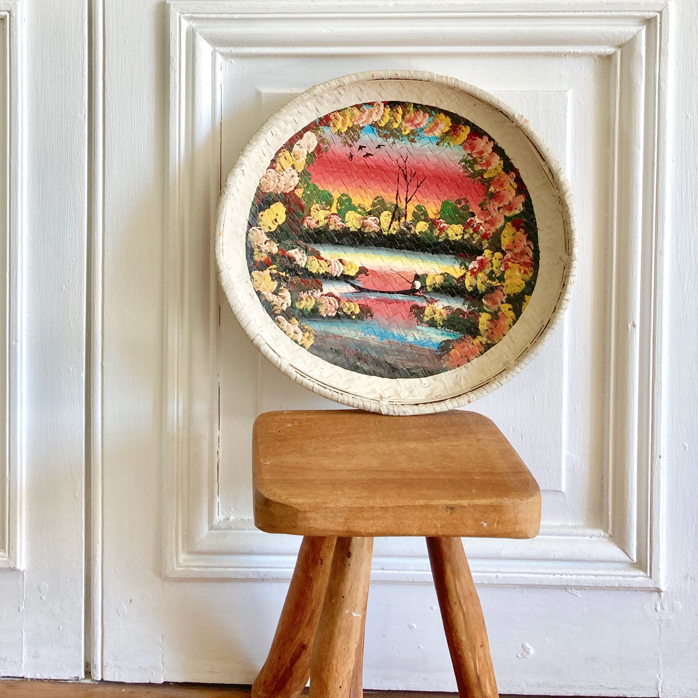 Painted basket for wall decoration