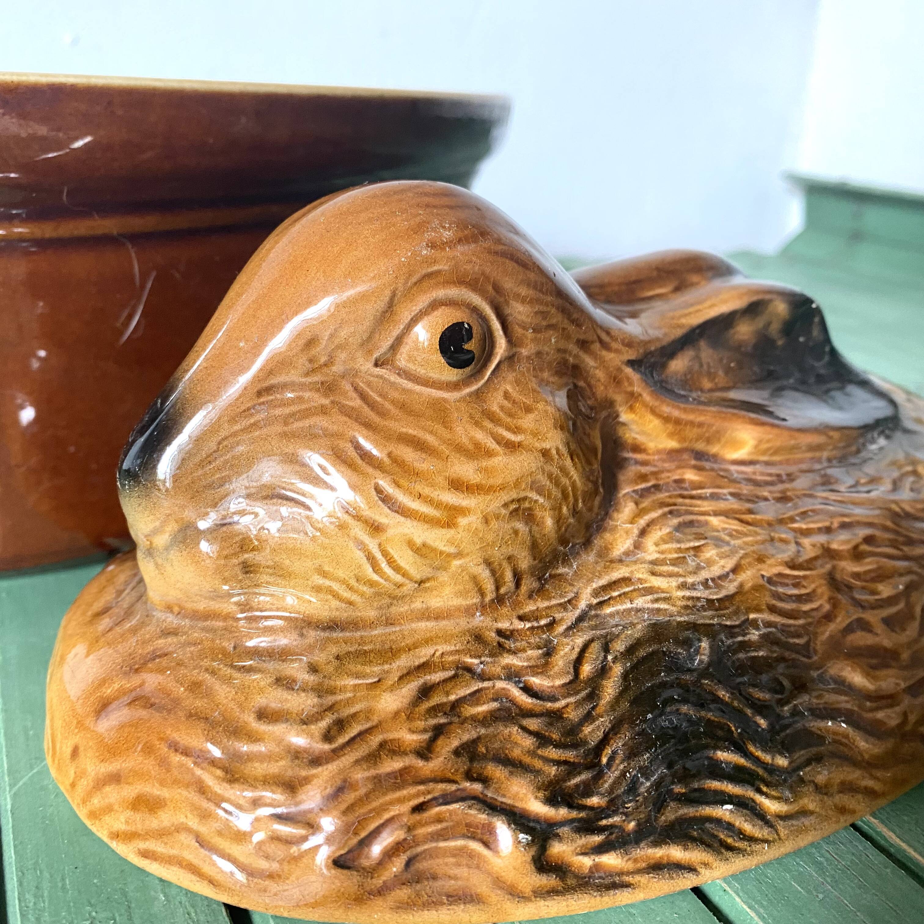Ceramic rabbit, slip terrine