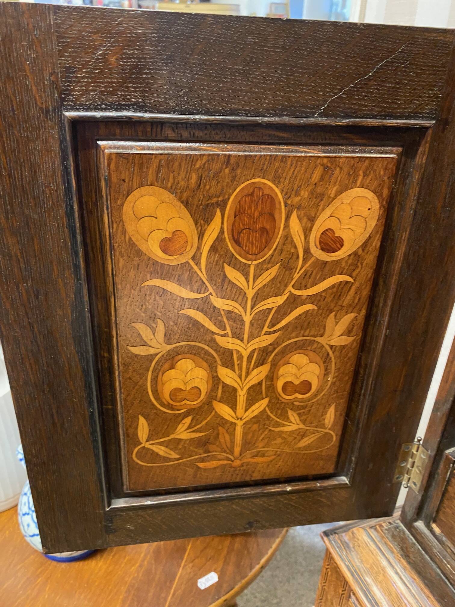 Lady bonheur du day secretary cabinet oak with marquetry and mother-of-pearl