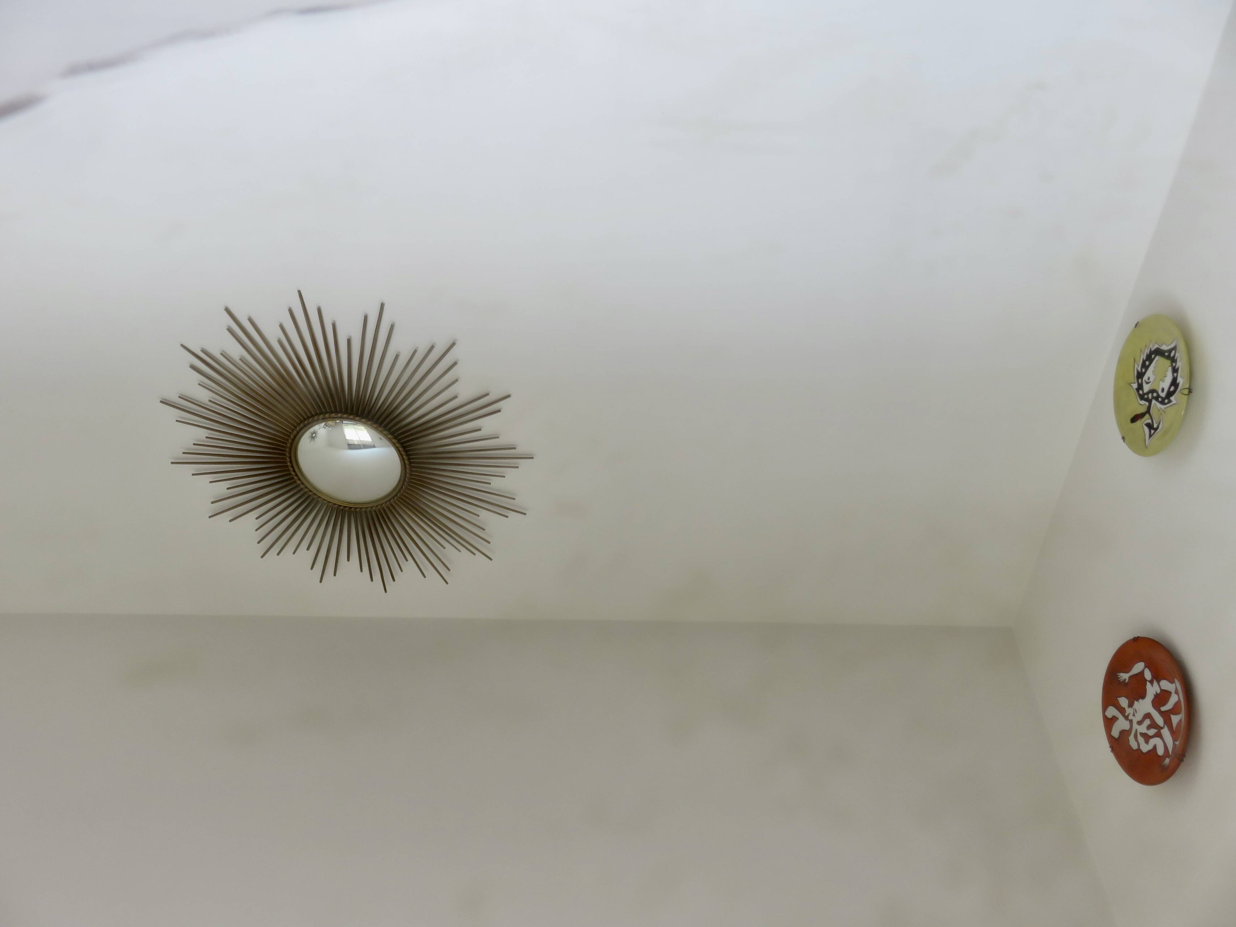 Vintage large round mirror, to be placed, bevelled, Art Deco, 1940s 50s