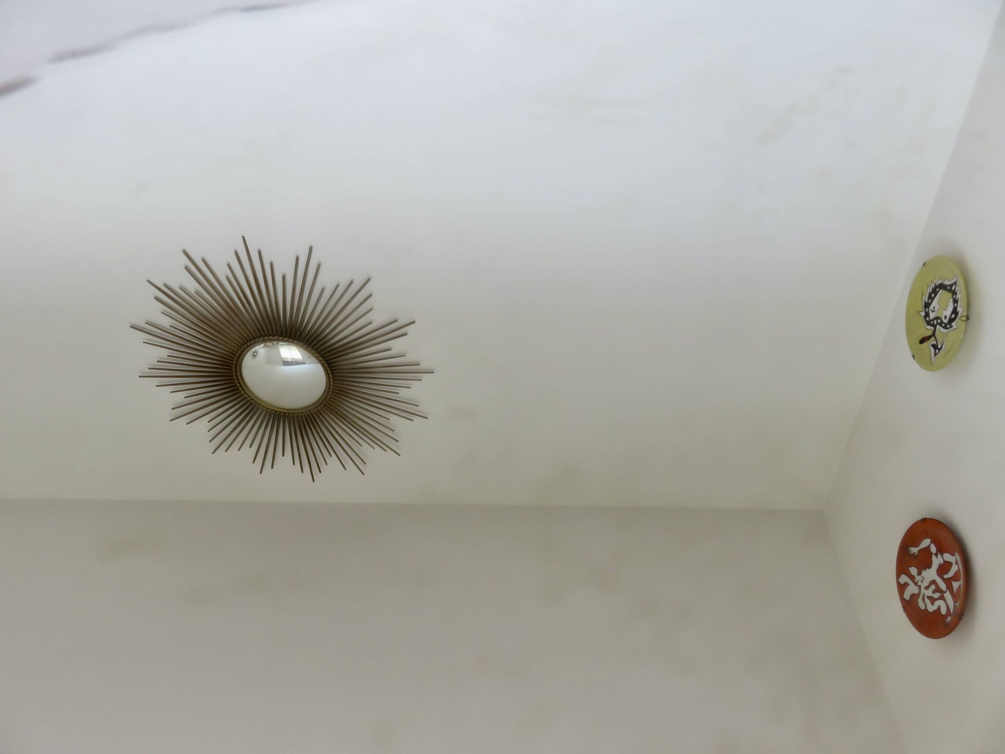 Vintage large round mirror, to be placed, bevelled, Art Deco, 1940s 50s