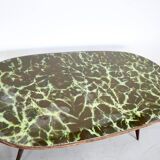 Midcentury Italian Oblong Marble Effect Table With Wood Base.