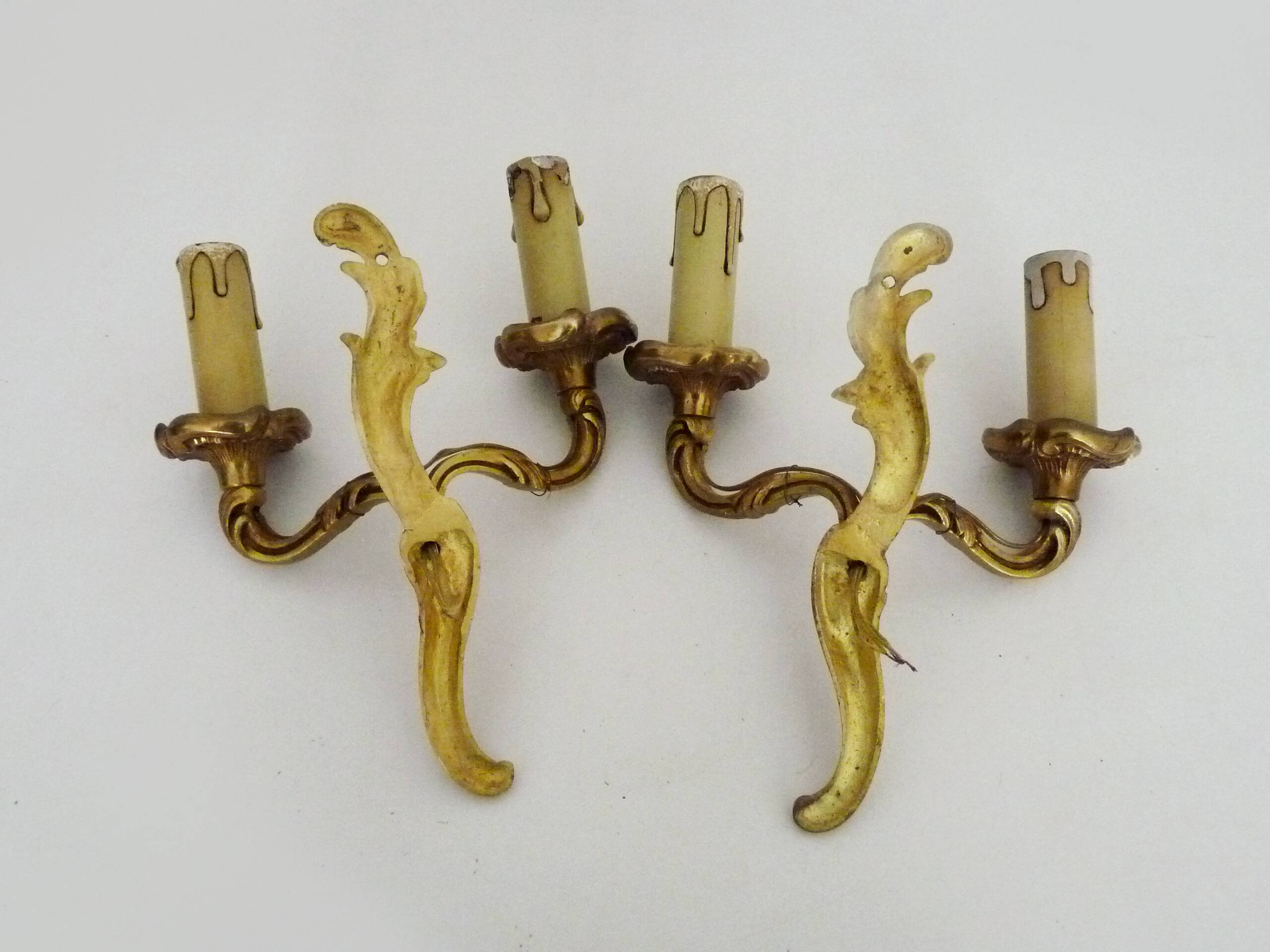 Old pair of double wall sconces in bronze.