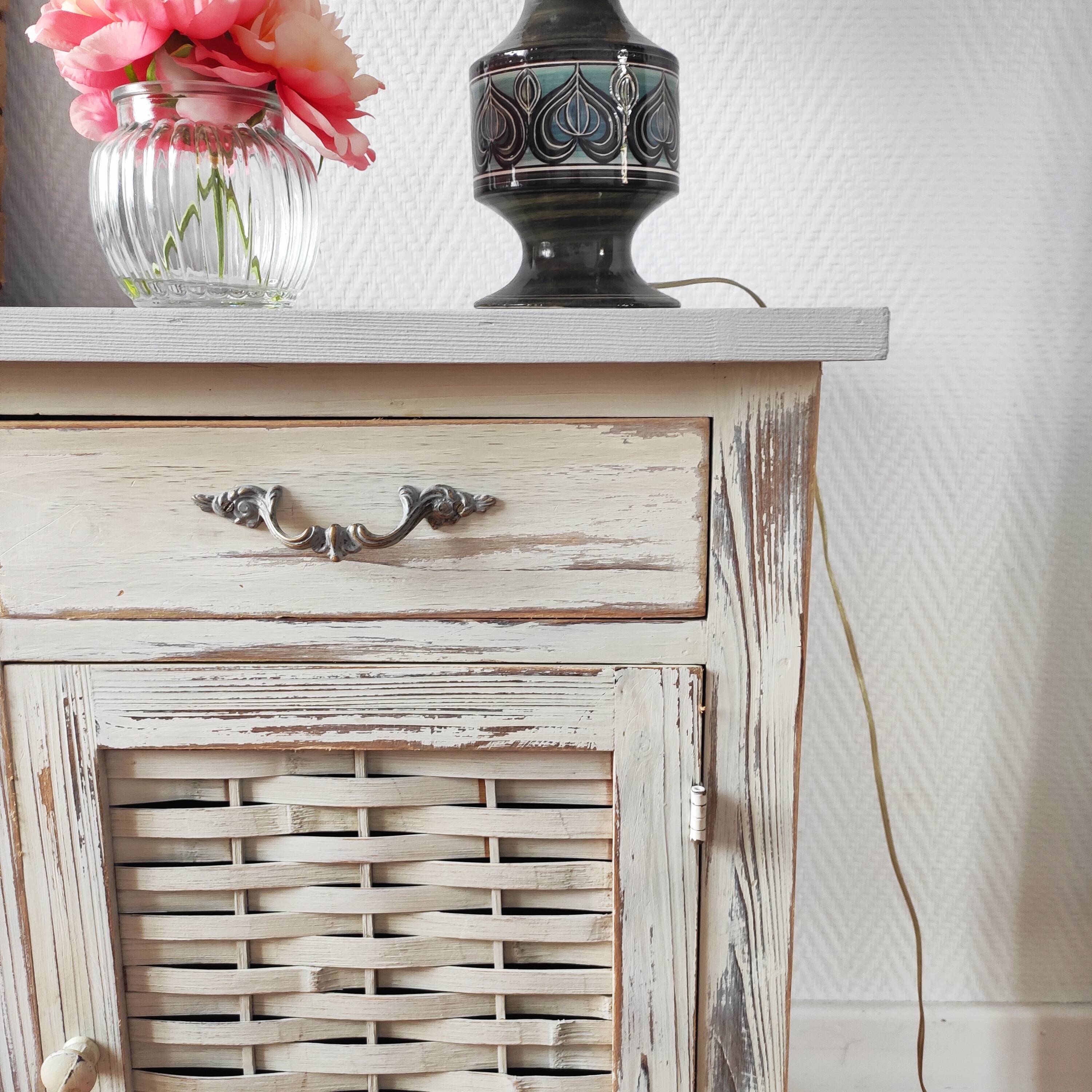 Pair of patinated bedside tables and end tables