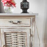 Pair of patinated bedside tables and end tables