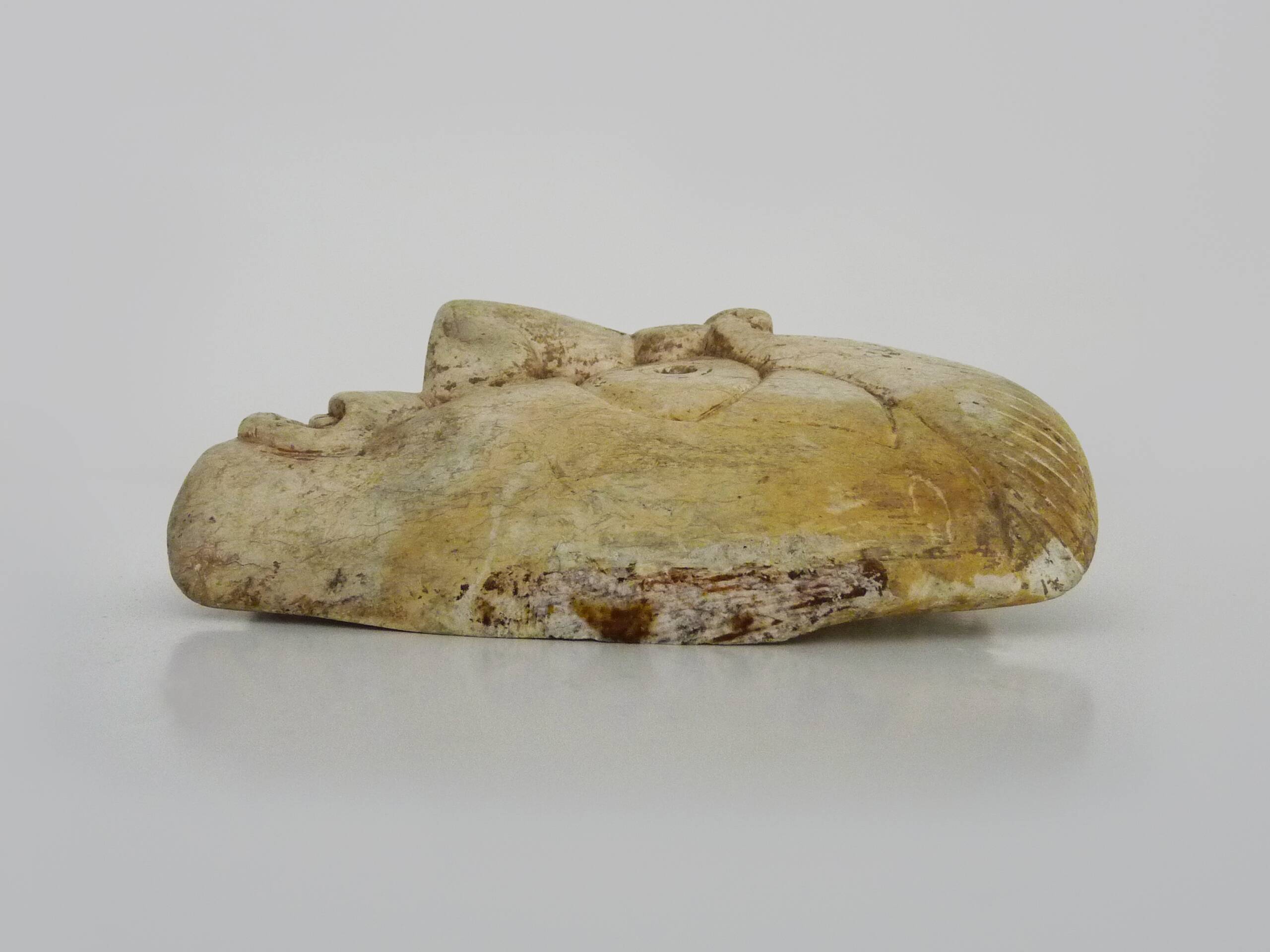 Netsuke old large bone mask japan grimacing character. 19th century